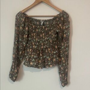 NWT Self Esteem Green Floral Long Sleeve Top